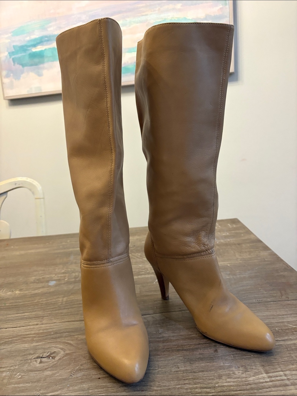 Arturo Chiang Camel Knee-High Leather Heeled Boots